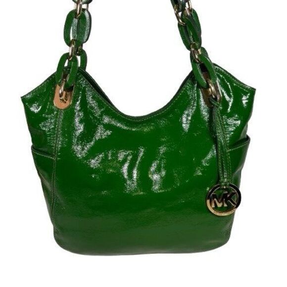 Michael Kors Lillie Purse Kelly Lime Green Gold Hobo Leather Chain Handbag Tote - Picture 1 of 16